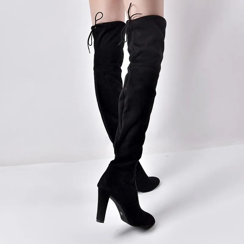 Over the knee heeled boots elastic suede long boots thigh high boots