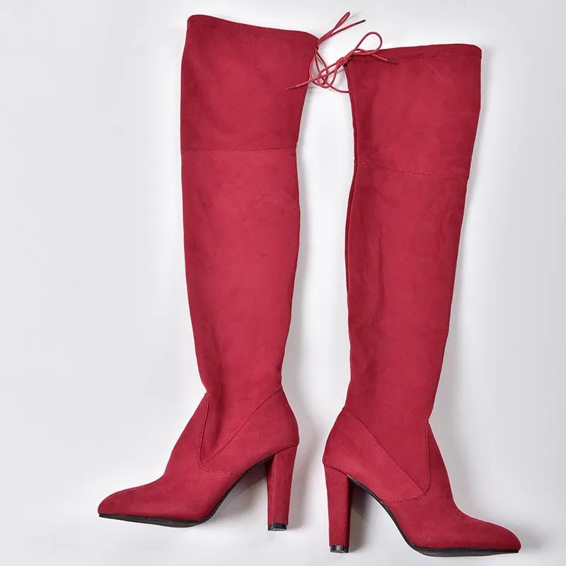 Over the knee heeled boots elastic suede long boots thigh high boots
