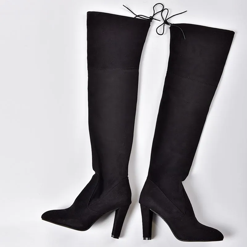 Over the knee heeled boots elastic suede long boots thigh high boots