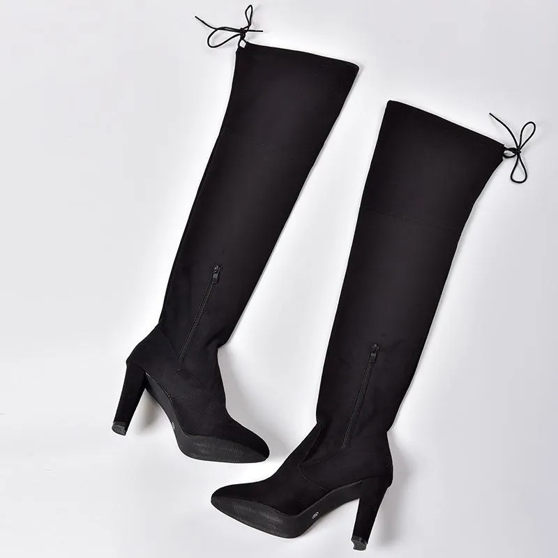 Over the knee heeled boots elastic suede long boots thigh high boots