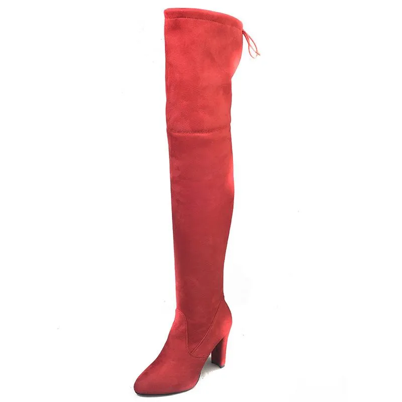 Over the knee heeled boots elastic suede long boots thigh high boots