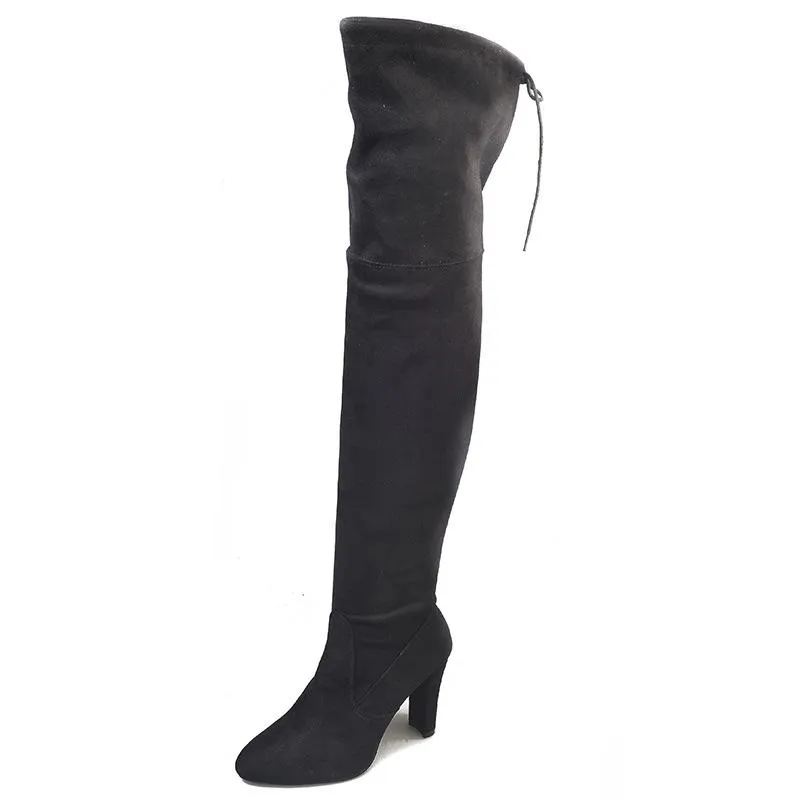 Over the knee heeled boots elastic suede long boots thigh high boots