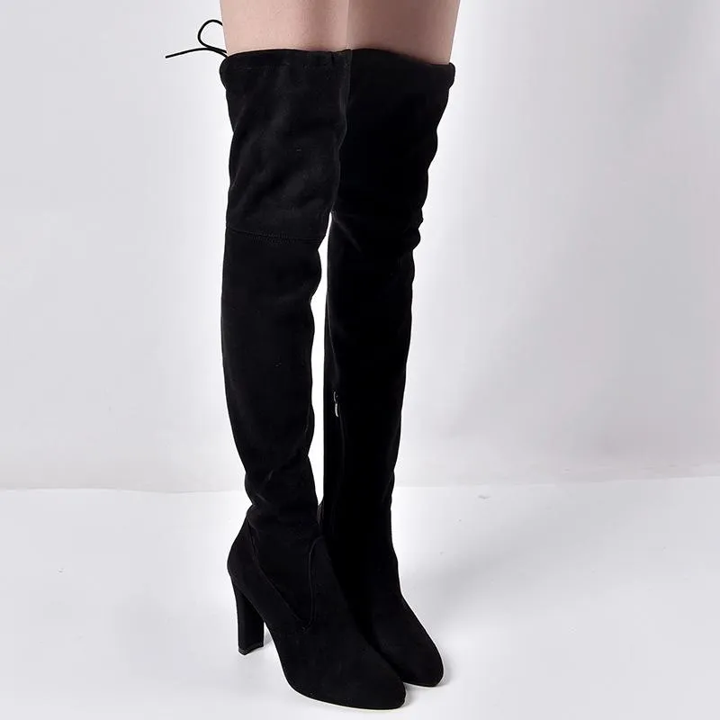 Over the knee heeled boots elastic suede long boots thigh high boots