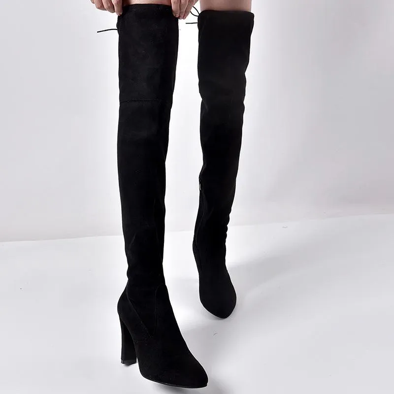 Over the knee heeled boots elastic suede long boots thigh high boots