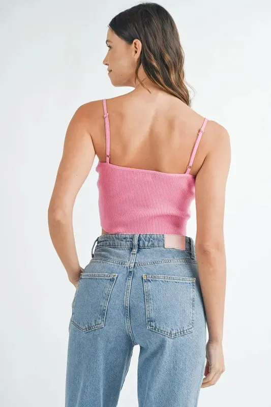 Pink Scalloped Edge Ribbed Knit Cami