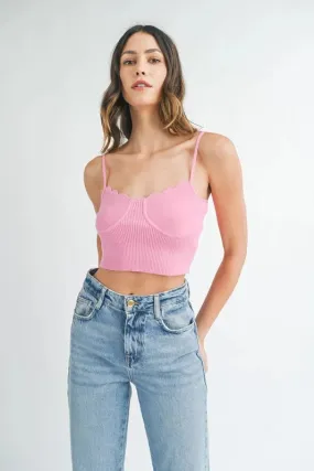 Pink Scalloped Edge Ribbed Knit Cami