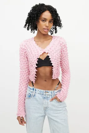 Pink Shibori Satin Cropped Cardigan