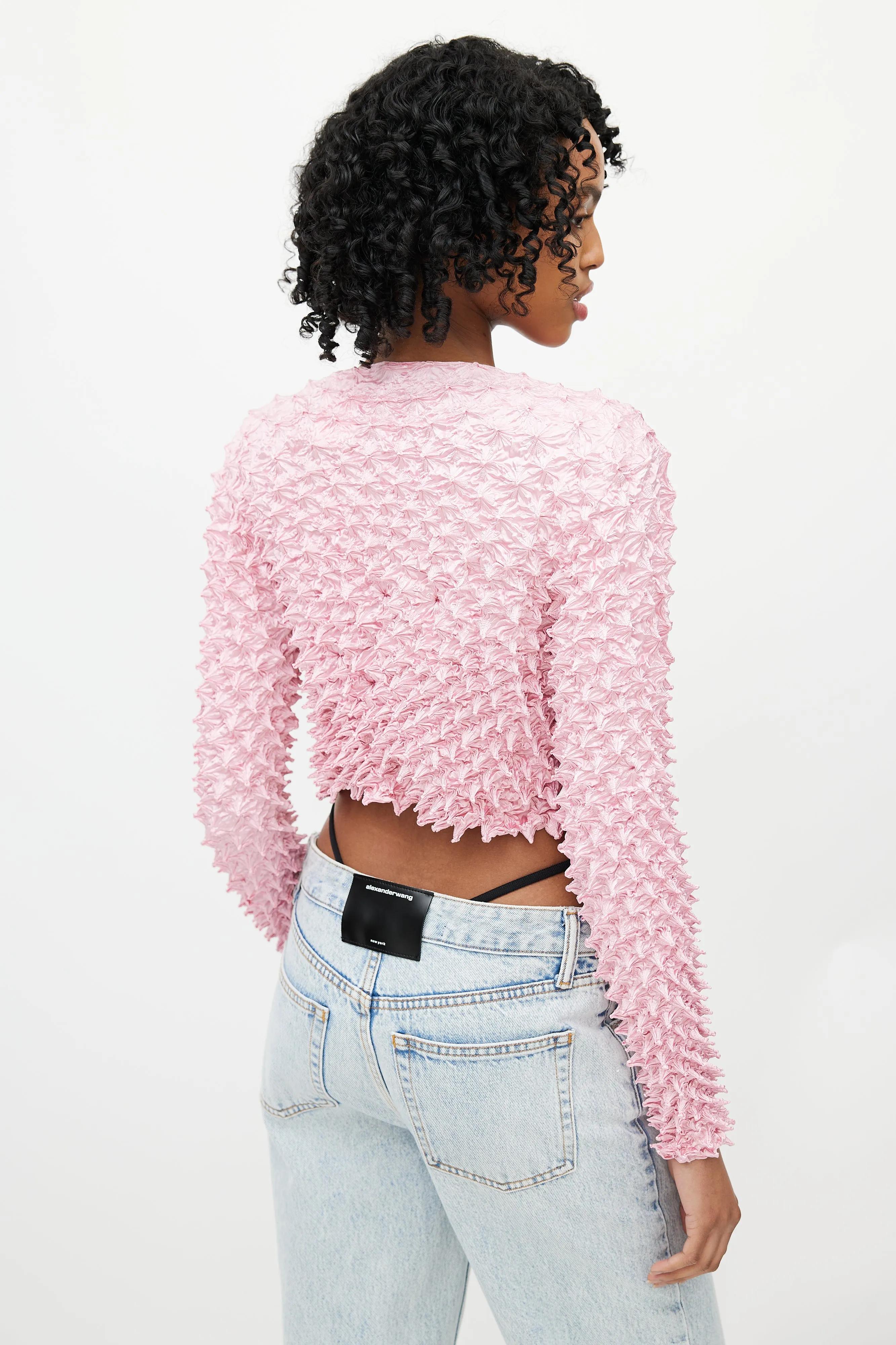 Pink Shibori Satin Cropped Cardigan