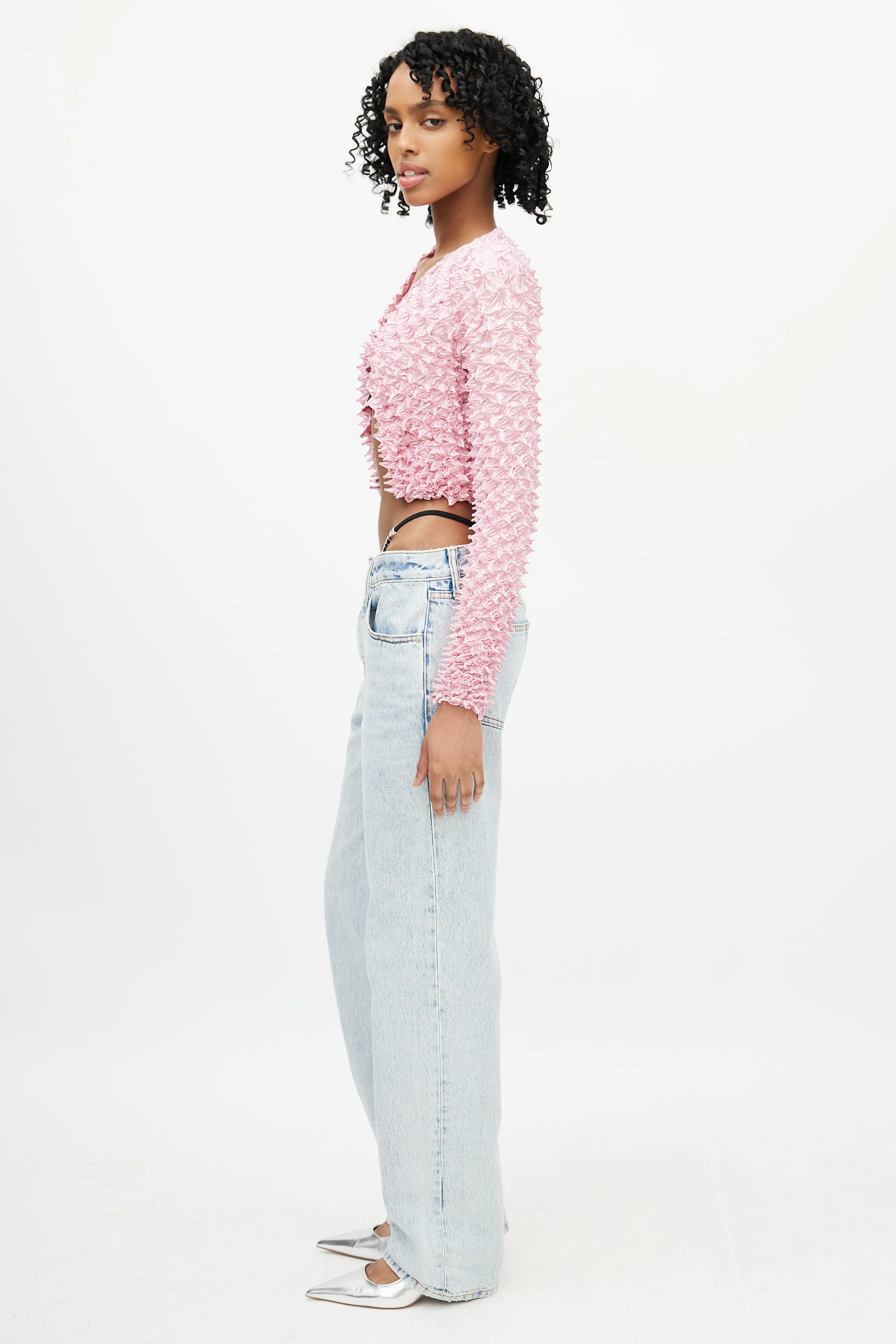Pink Shibori Satin Cropped Cardigan