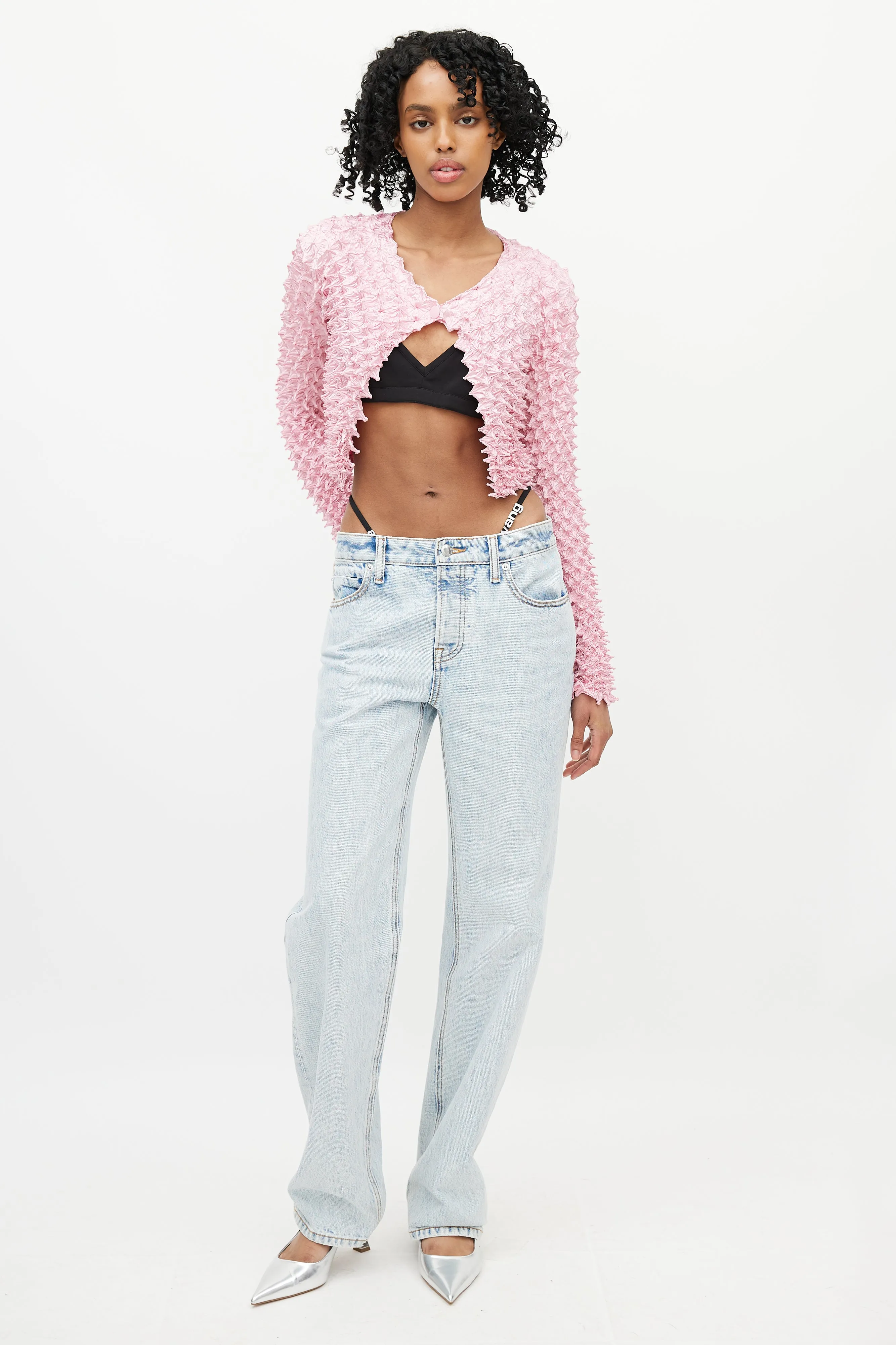 Pink Shibori Satin Cropped Cardigan