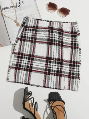 Plaid Split Short Plus Size Skirt