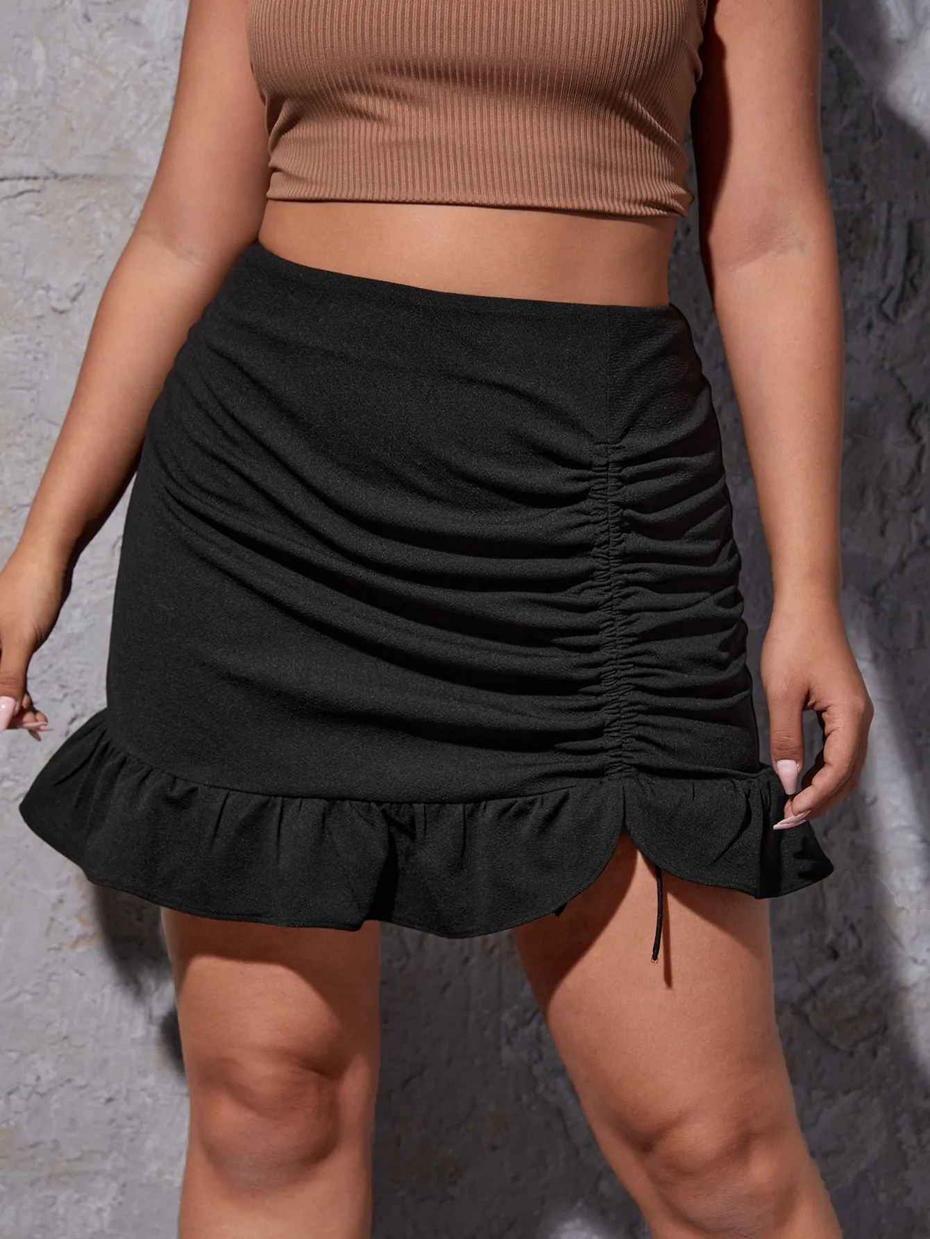 Plain Ruffle Hem Short Plus Size Skirts