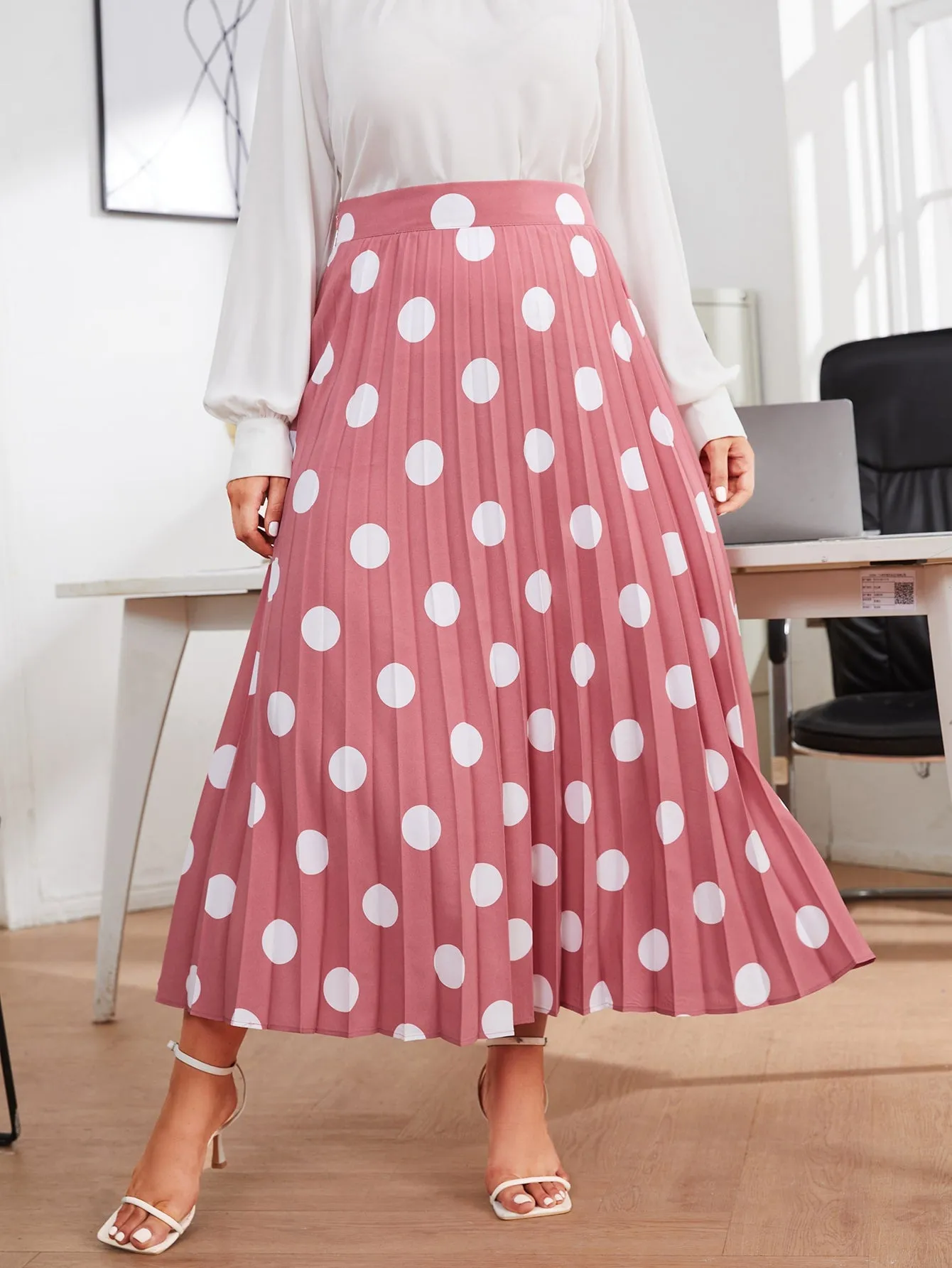 Polka Dot Zipper Maxi Plus Size Skirt