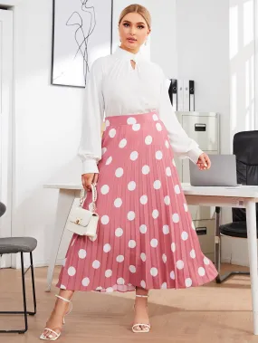 Polka Dot Zipper Maxi Plus Size Skirt