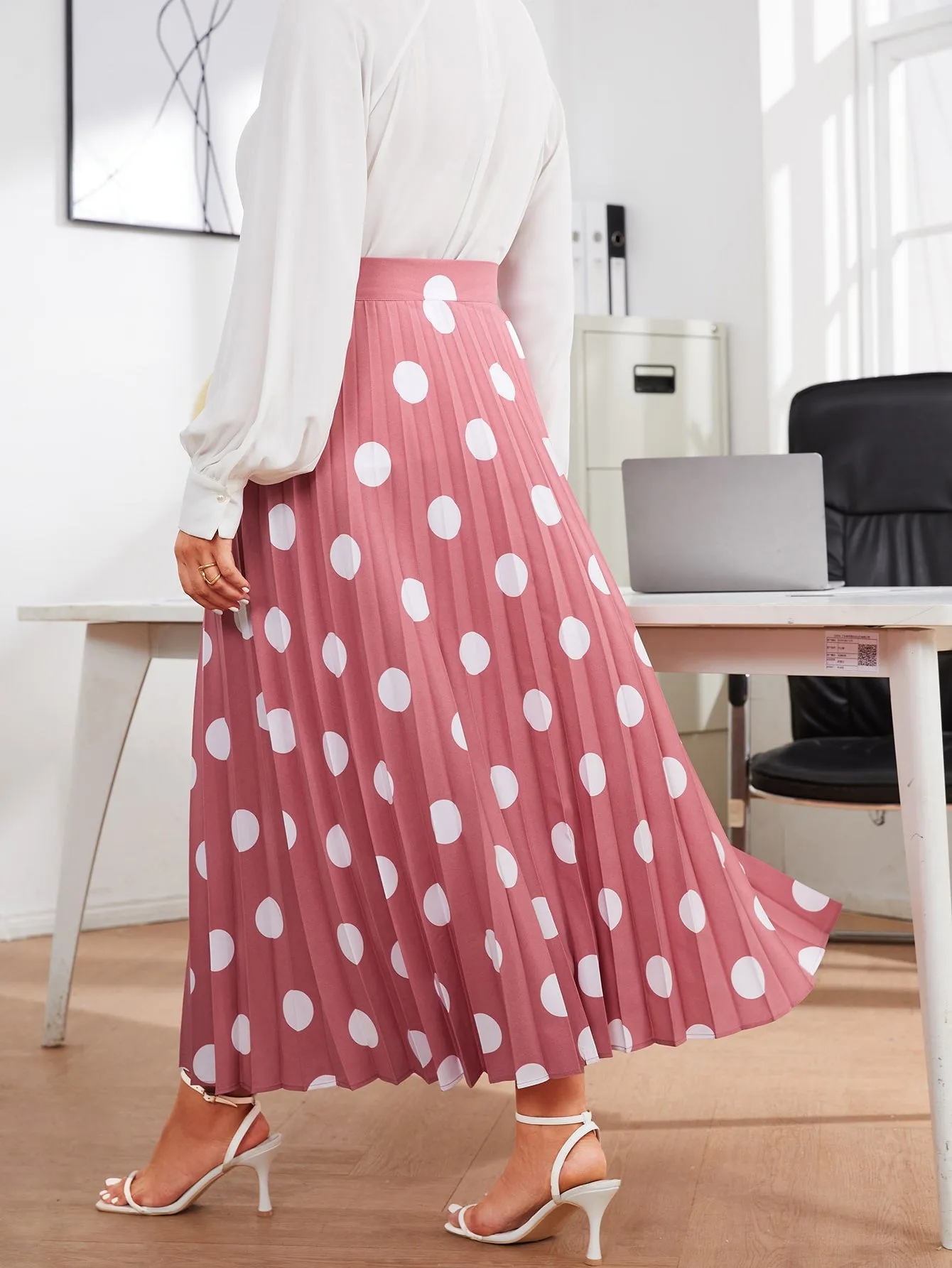 Polka Dot Zipper Maxi Plus Size Skirt