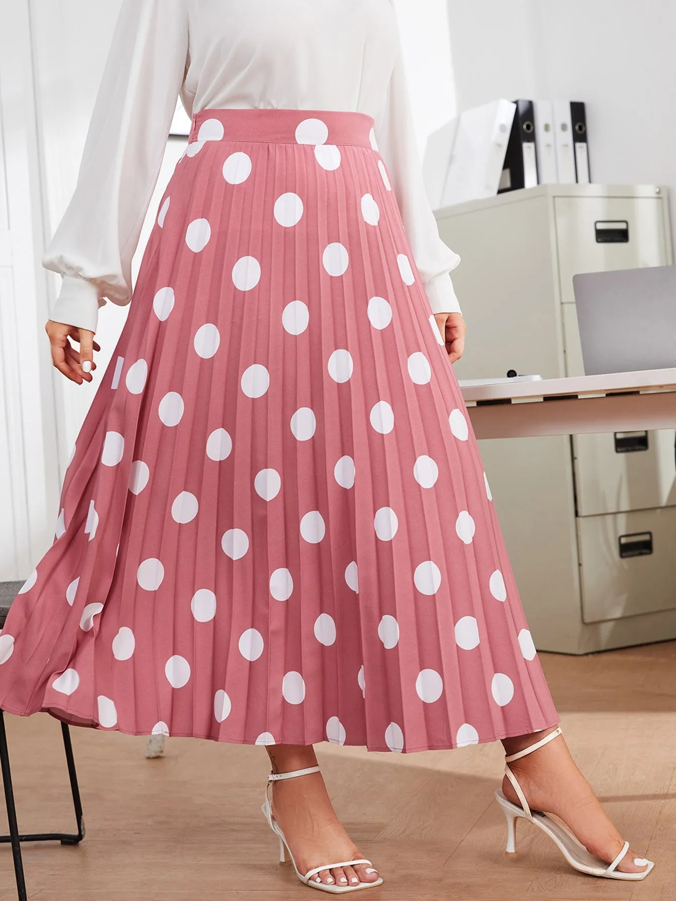 Polka Dot Zipper Maxi Plus Size Skirt