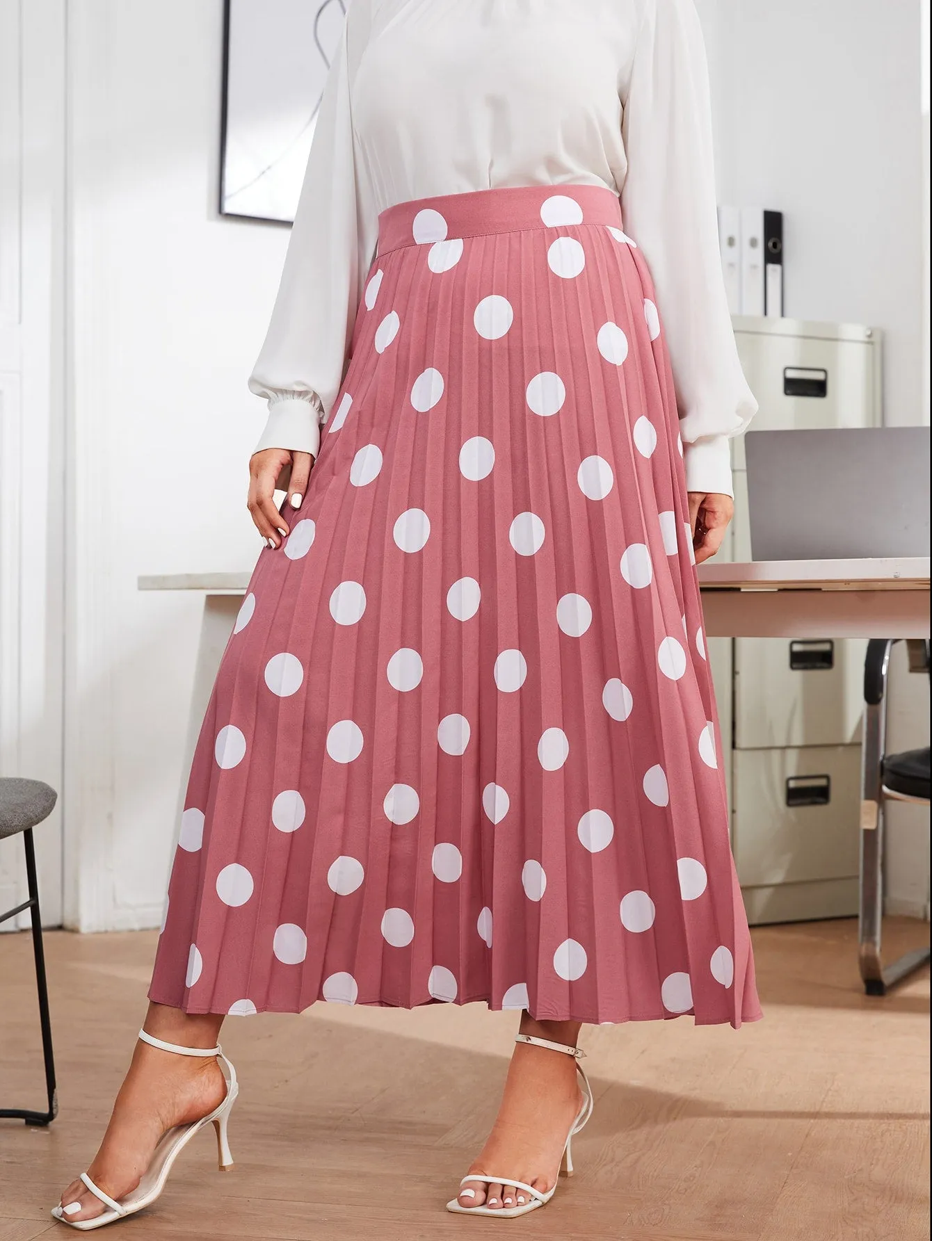 Polka Dot Zipper Maxi Plus Size Skirt