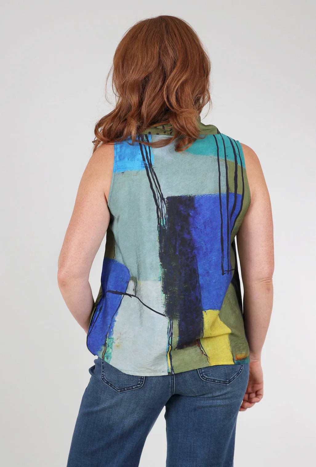 Print Cowl Tank, Indigo/Gray