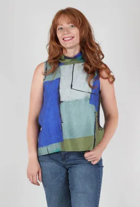 Print Cowl Tank, Indigo/Gray