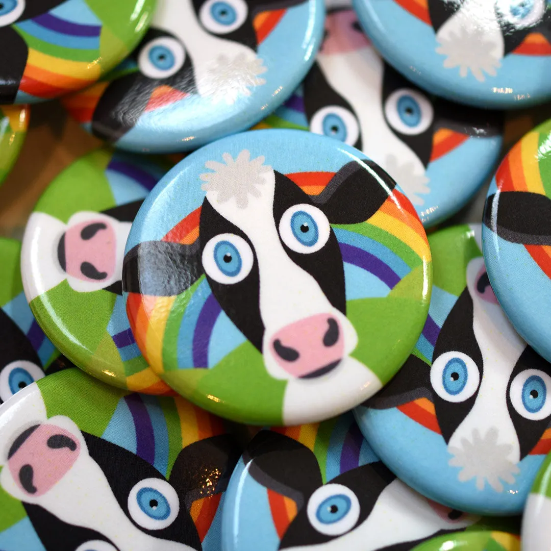 "Solo Happy Cow" 1.25” Round Vegan Rainbow Pinback Button