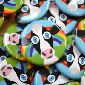"Solo Happy Cow" 1.25” Round Vegan Rainbow Pinback Button