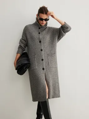 Ribbed Button Knit Long Outerwear