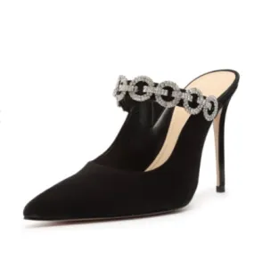 Schutz Elisah Black Slip On Pointed Toe Embellished Stiletto Heeled Pumps Mule