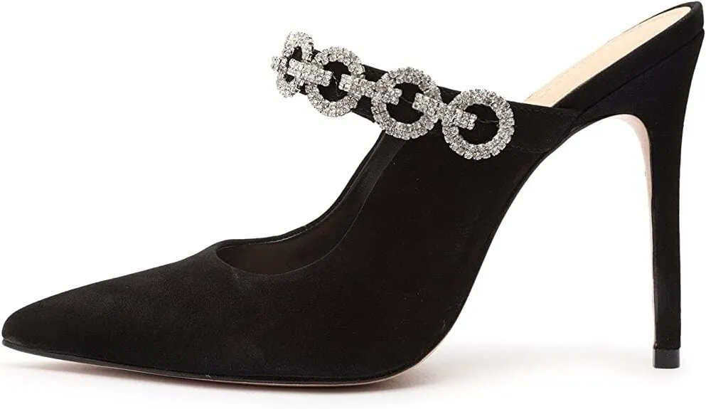 Schutz Elisah Black Slip On Pointed Toe Embellished Stiletto Heeled Pumps Mule