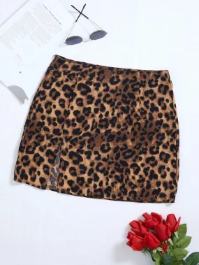 Sexy Leopard Zipper Natural Mini Women Skirt