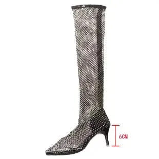 Sexy Pumps Stiletto High Heel Over Knee Mesh Sock Boots Pointed Toe Fishnet Heels Plus Size