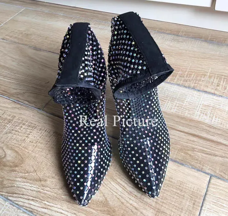 Sexy Pumps Stiletto High Heel Over Knee Mesh Sock Boots Pointed Toe Fishnet Heels Plus Size