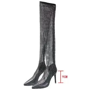 Sexy Pumps Stiletto High Heel Over Knee Mesh Sock Boots Pointed Toe Fishnet Heels Plus Size