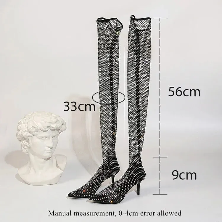 Sexy Pumps Stiletto High Heel Over Knee Mesh Sock Boots Pointed Toe Fishnet Heels Plus Size