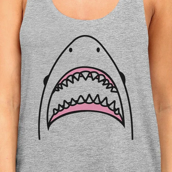 Shark Womens Grey Cute Summer Racerback Tanks Lightweight Cotton