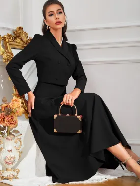 SHEIN Modely Solid Double Breasted Shawl Collar Blazer & Skirt