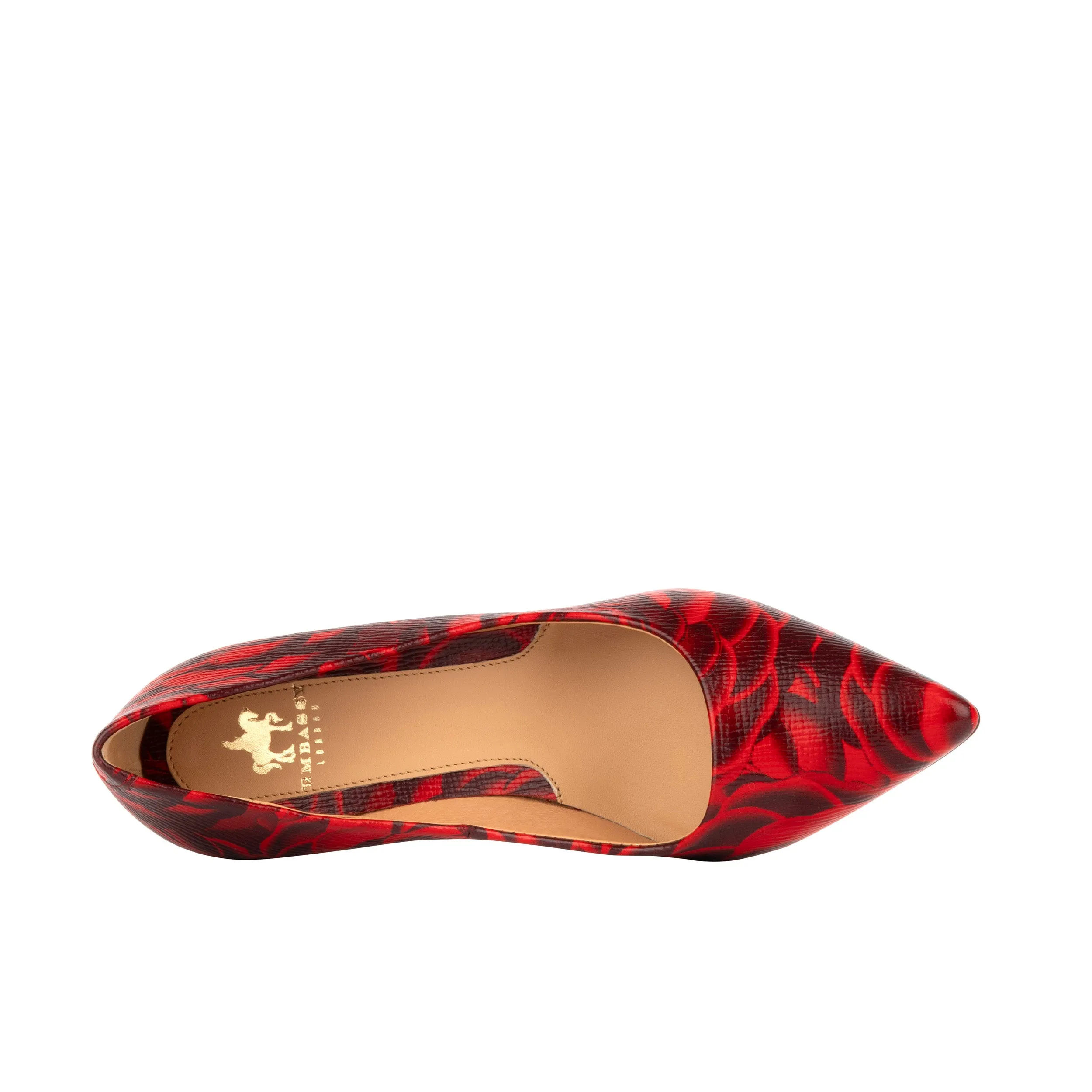Sophia Hollywood - Red - Women's pointed 3 inch heel pump in red rose print leather