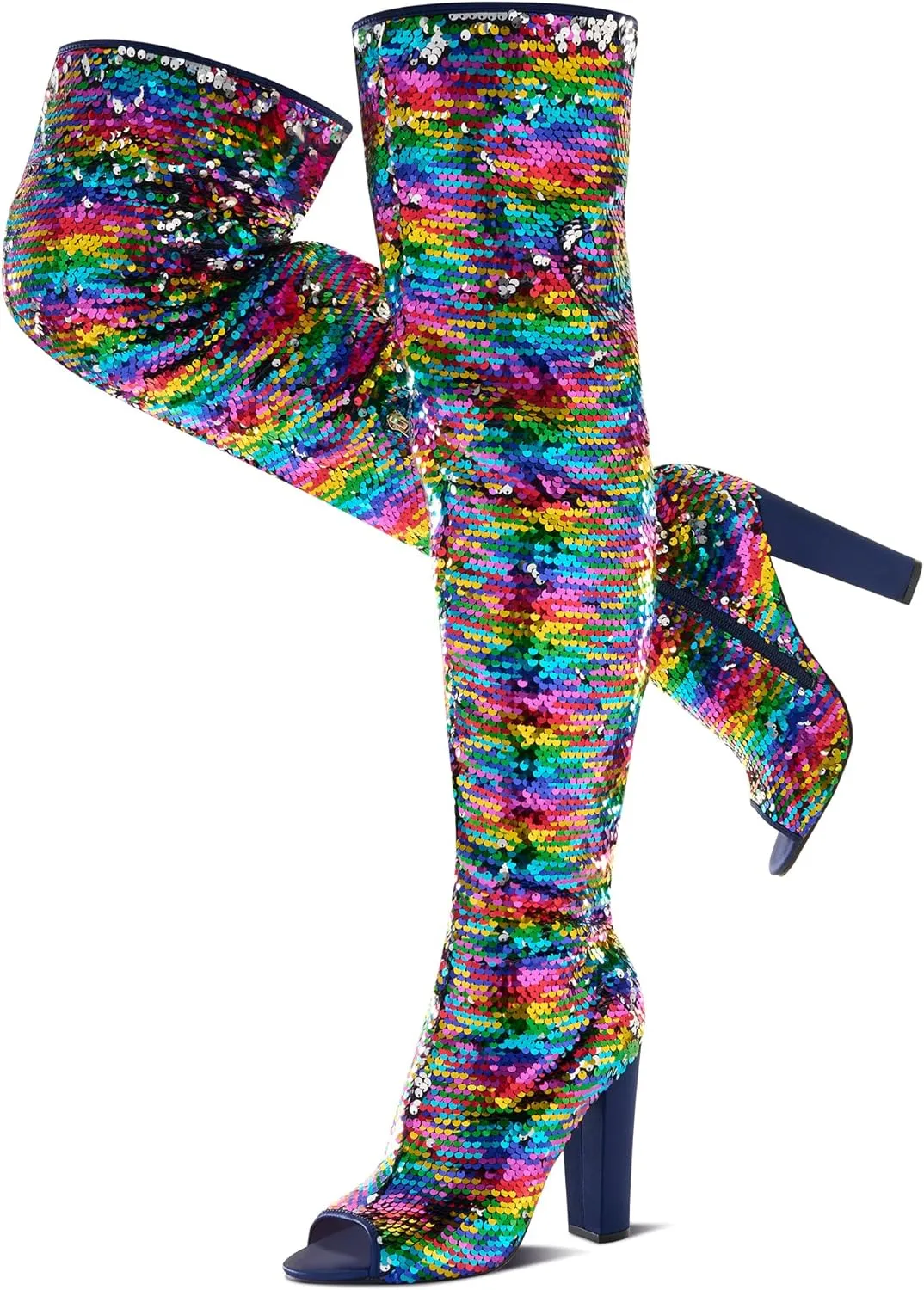 Sparkling Silver Sequin Thigh High Over The Knee Boots