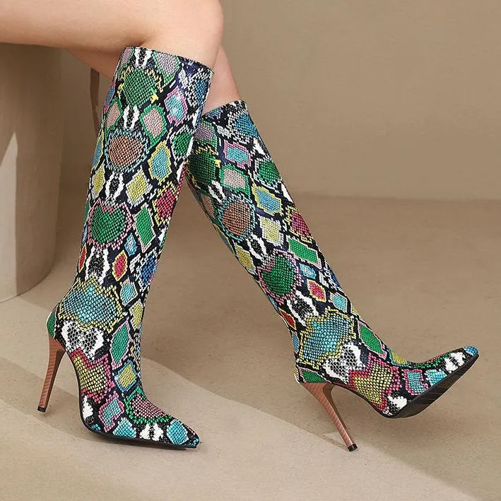 Stiletto heels knee high boots with back zipper