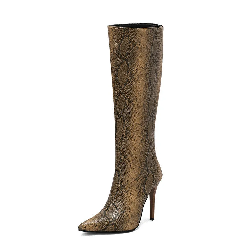Stiletto heels knee high boots with back zipper