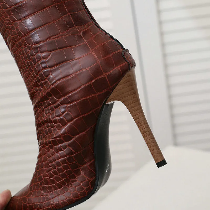Stiletto heels knee high boots with back zipper