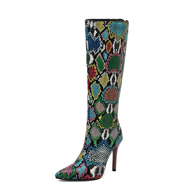Stiletto heels knee high boots with back zipper