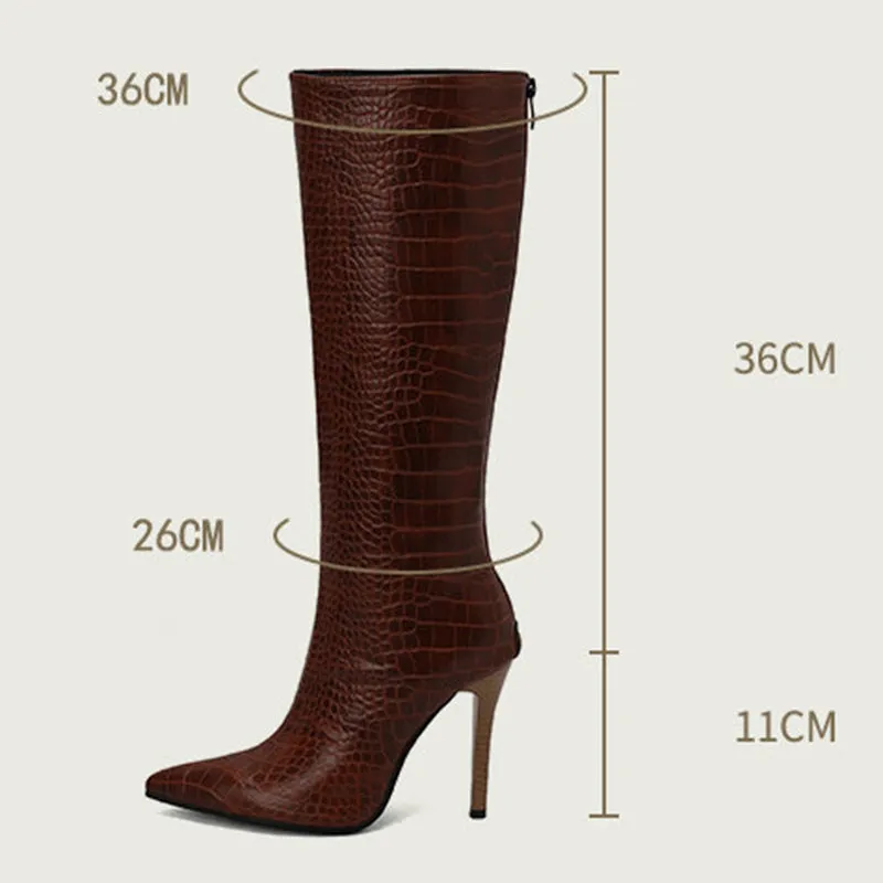 Stiletto heels knee high boots with back zipper