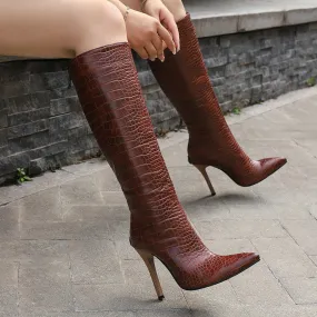 Stiletto heels knee high boots with back zipper