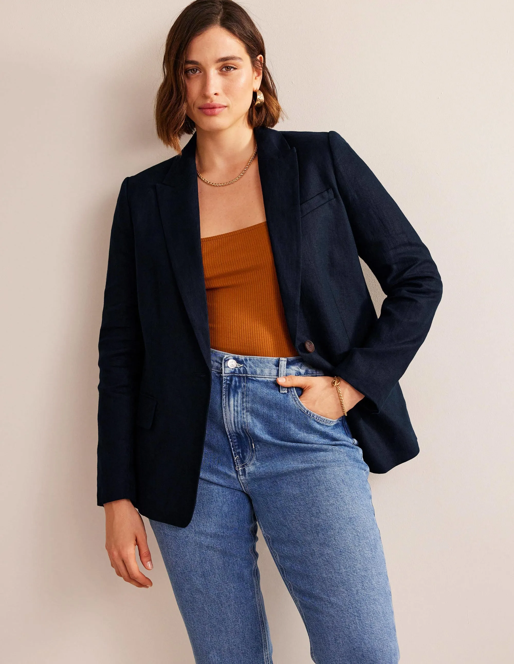 The Cambridge Linen Blazer-Navy