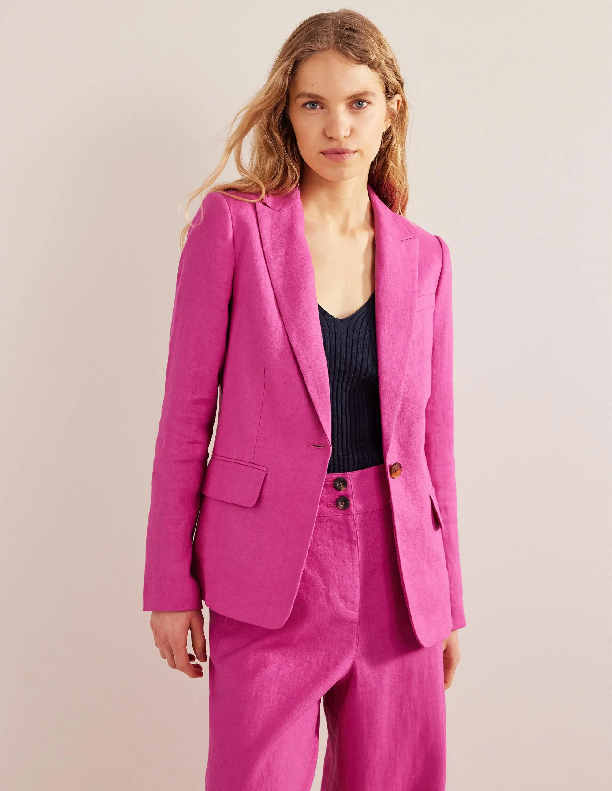 The Cambridge Linen Blazer-Rose Violet