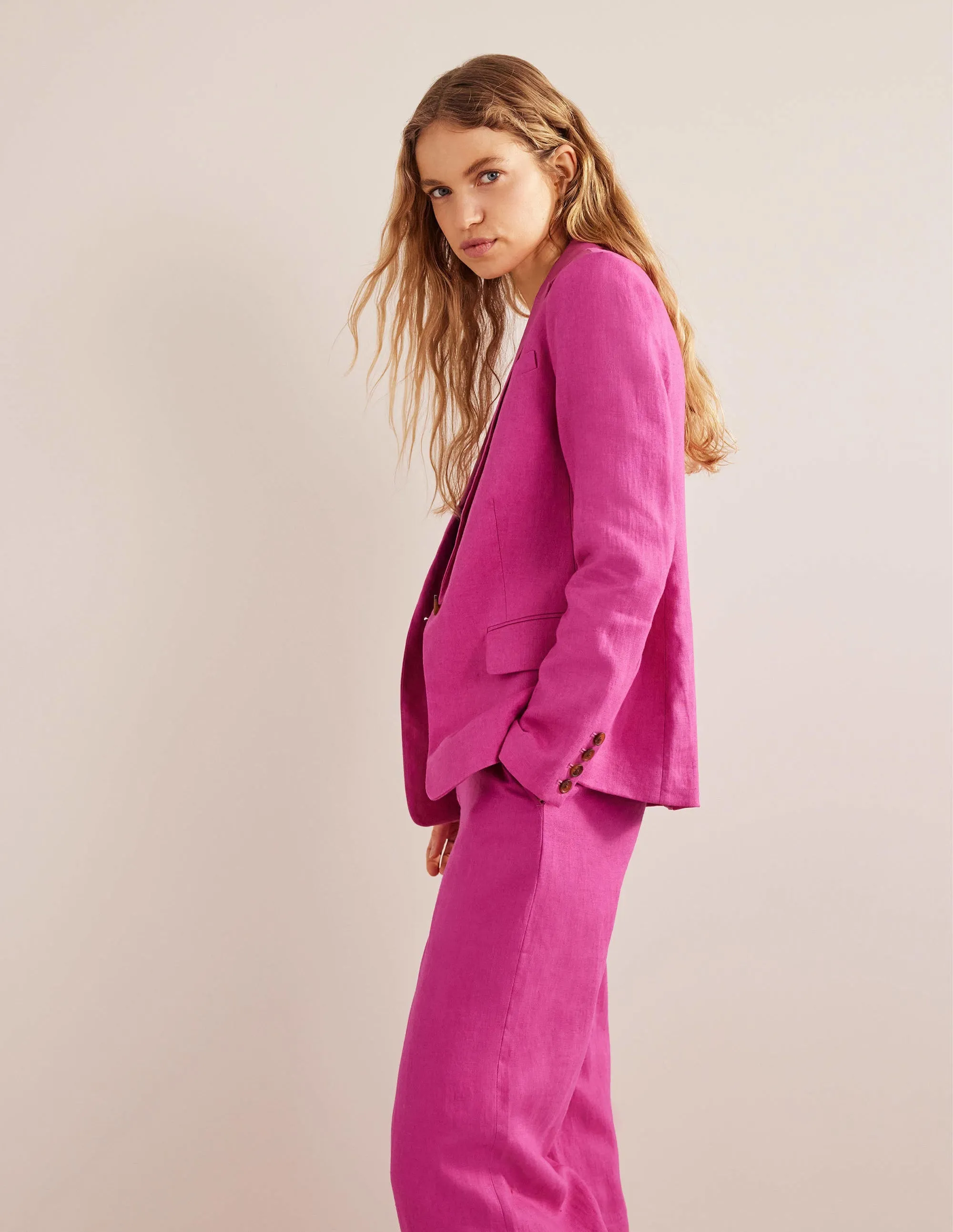 The Cambridge Linen Blazer-Rose Violet