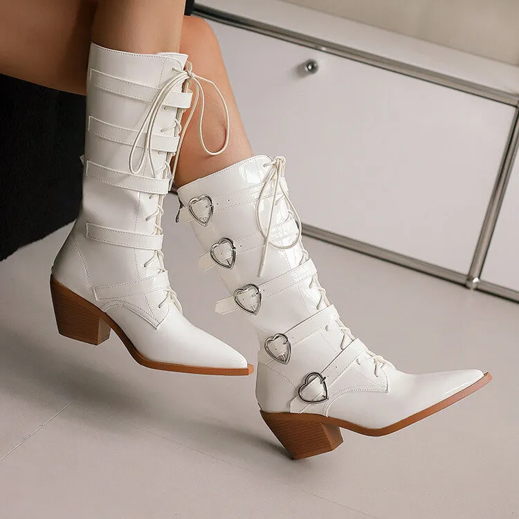 Tillbuy Heart Buckle Knee High Boots