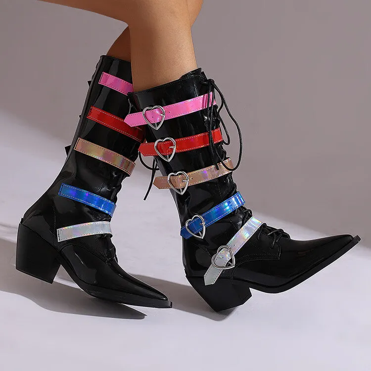 Tillbuy Heart Buckle Knee High Boots