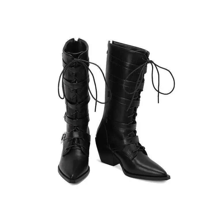 Tillbuy Heart Buckle Knee High Boots