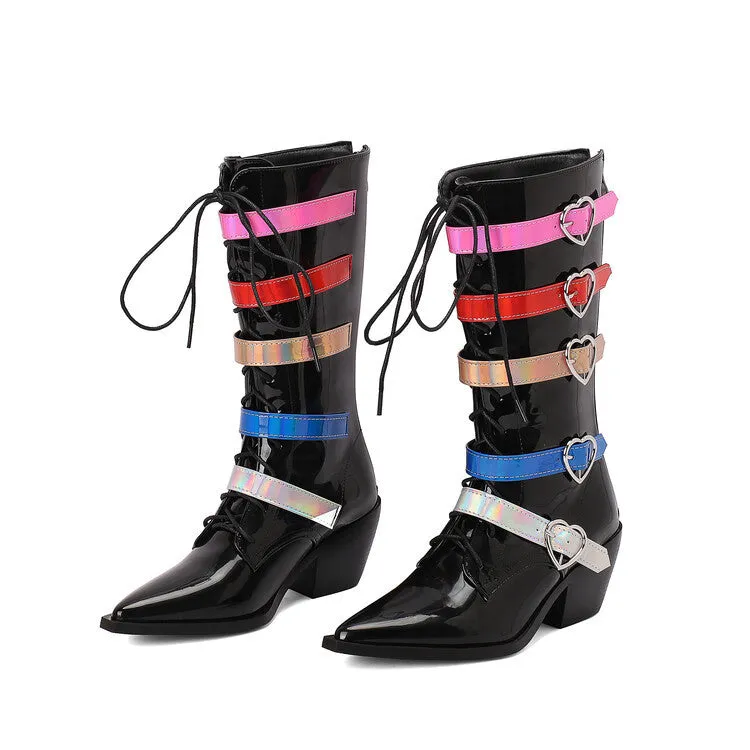 Tillbuy Heart Buckle Knee High Boots